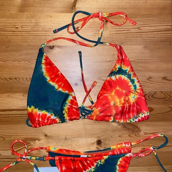 Evry Jewels Green and Orange Tie-Dye Bikini Set - Picture 2 of 8